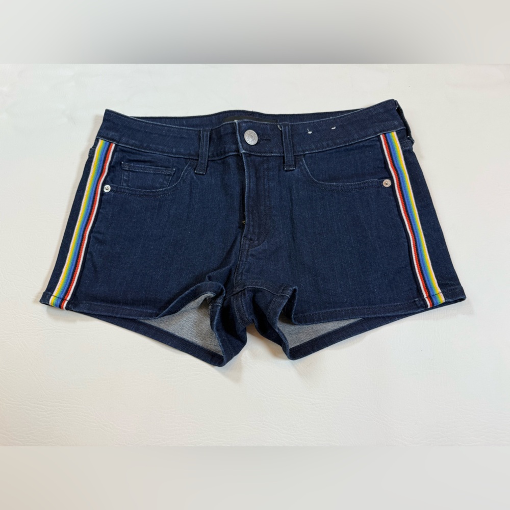 Express shortie relaxed low rise shorts denim size 2 rainbow stripes (bin W)